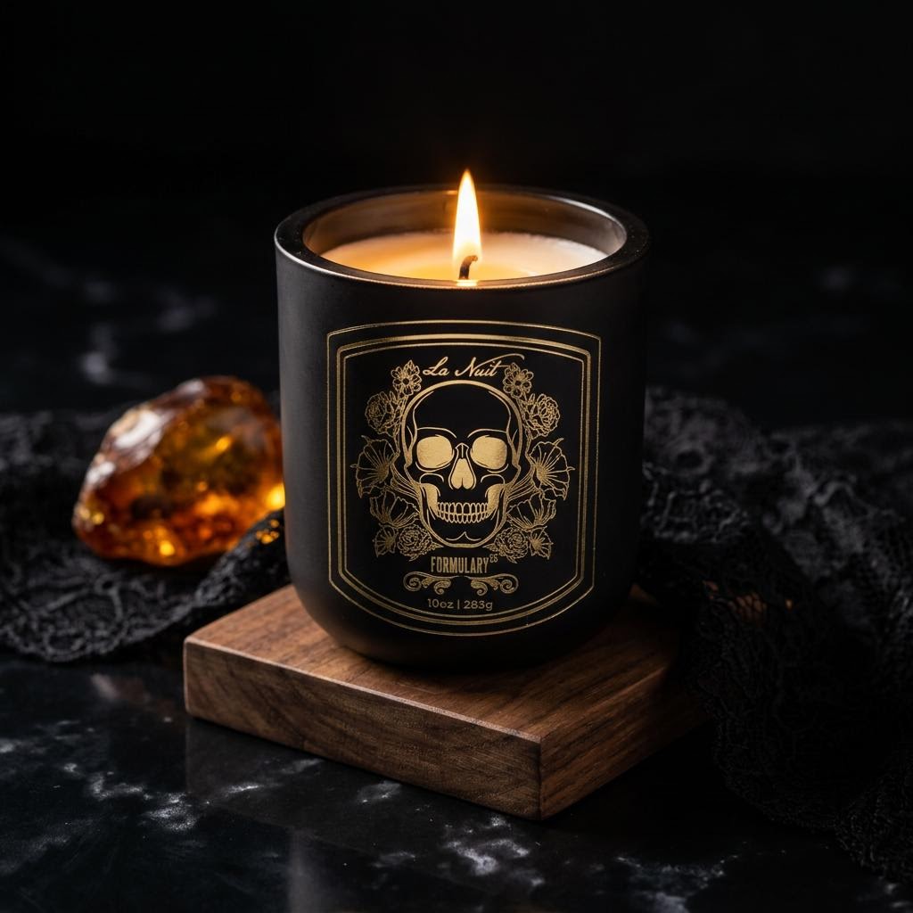 La Nuit Gold Skull Handblown Thickwall Glass Candle