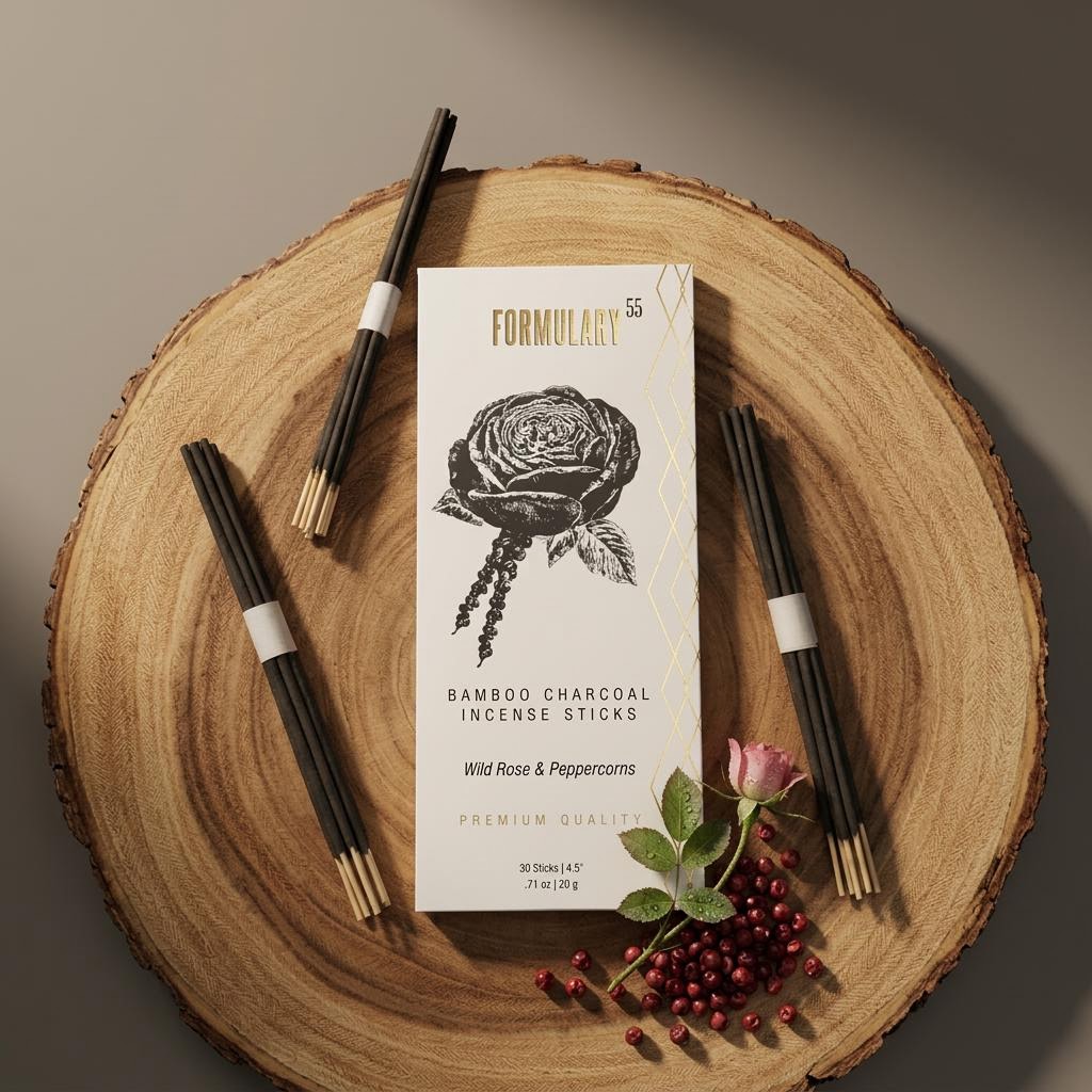 Wild Rose & Peppercorns Bamboo Charcoal Incense Sticks Formulary 55